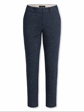 Lafayette 148 New York Navy & White Lattice Print Side Stripe Ankle Pants Size 2